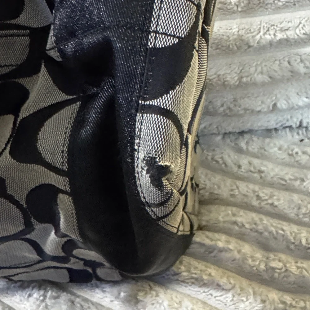 Coach Signature Canvas Shoulder Bag Black Gray Hobo Tote Purse vintage - Picture 5 of 7